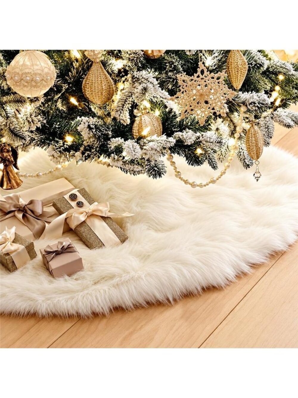 60 Inch White Faux Fur Christmas Tree Skirt – Soft Plush Holiday Decor